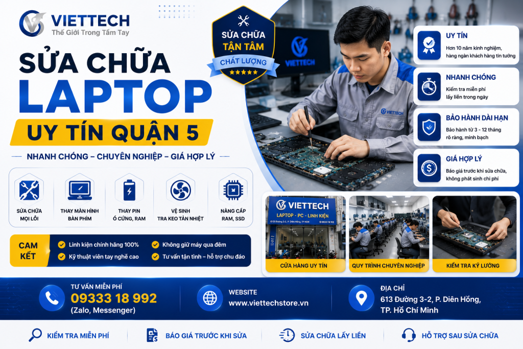 Sửa chữa laptop uy tín quận 5