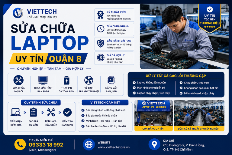 Sửa chữa laptop uy tín quận 8