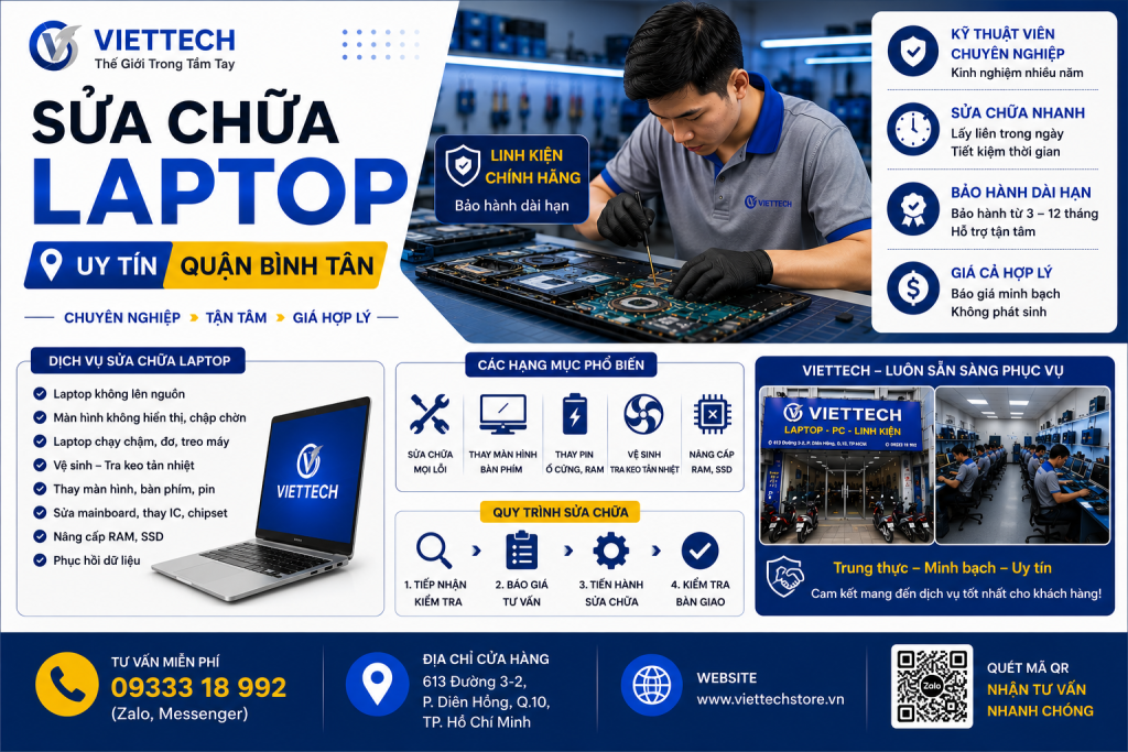 Sửa chữa laptop uy tín quận Bình Tân