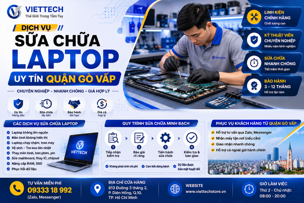 Sửa chữa laptop uy tín quận Gò Vấp