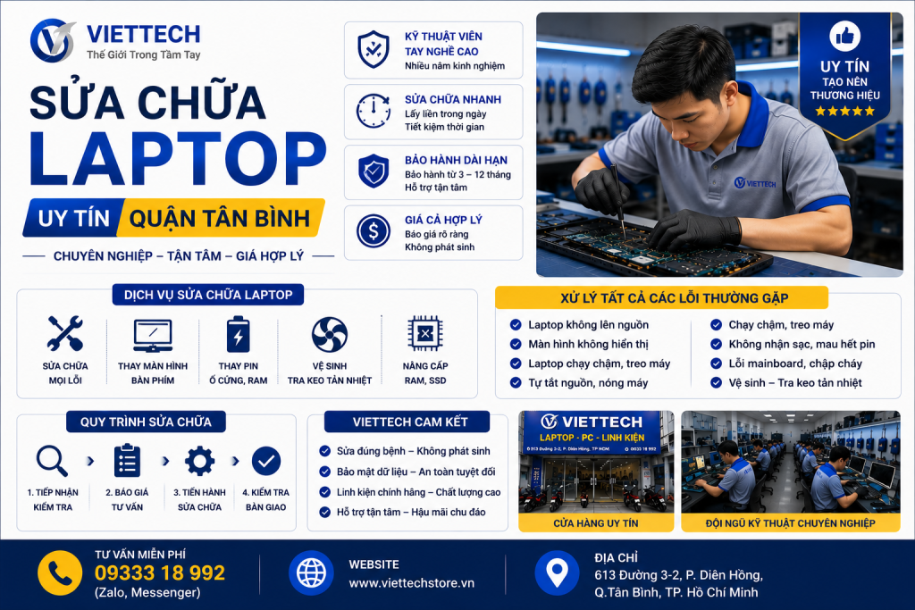 Sửa chữa laptop uy tín quận Tân Bình